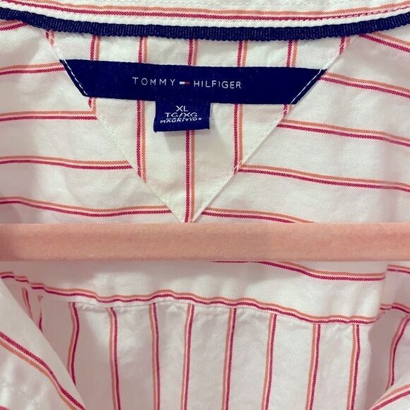 🌷 Tommy Hilfiger🌷Red Pink & White Striped Button Down Shirt   - Picture 1 of 8